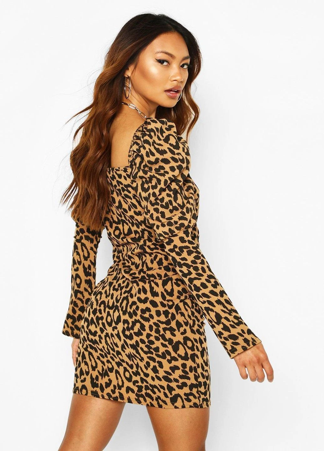 Коричневое кэжуал платье Boohoo леопардовый