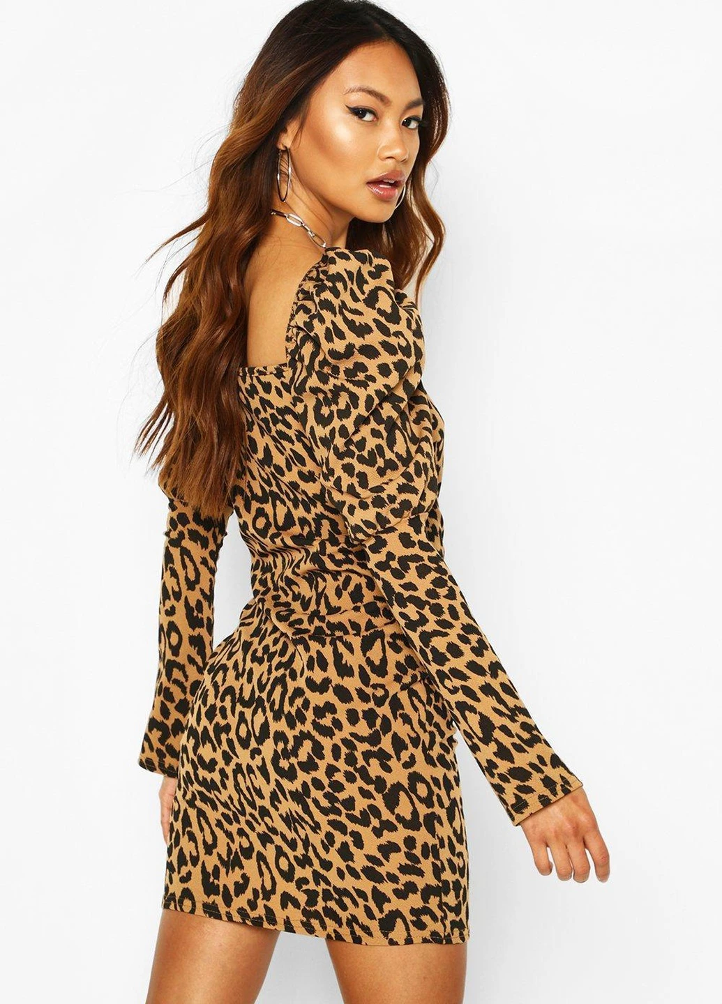 Коричневое кэжуал платье Boohoo леопардовый