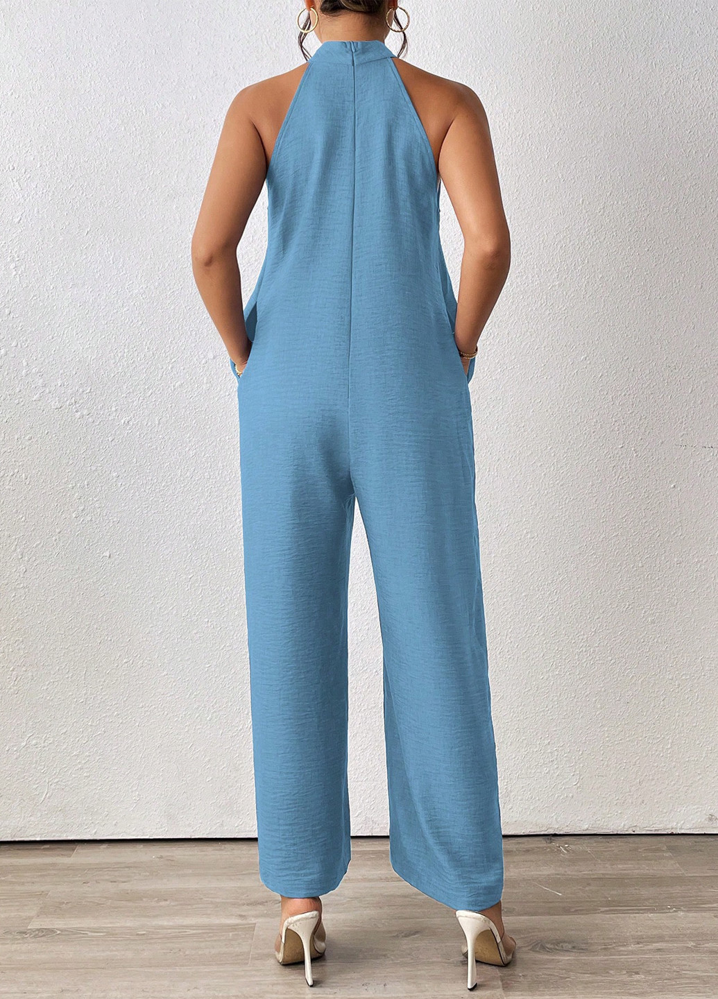 Комбінезон SHEIN комбінезон-брюки однотонний блакитний кежуал поліестер