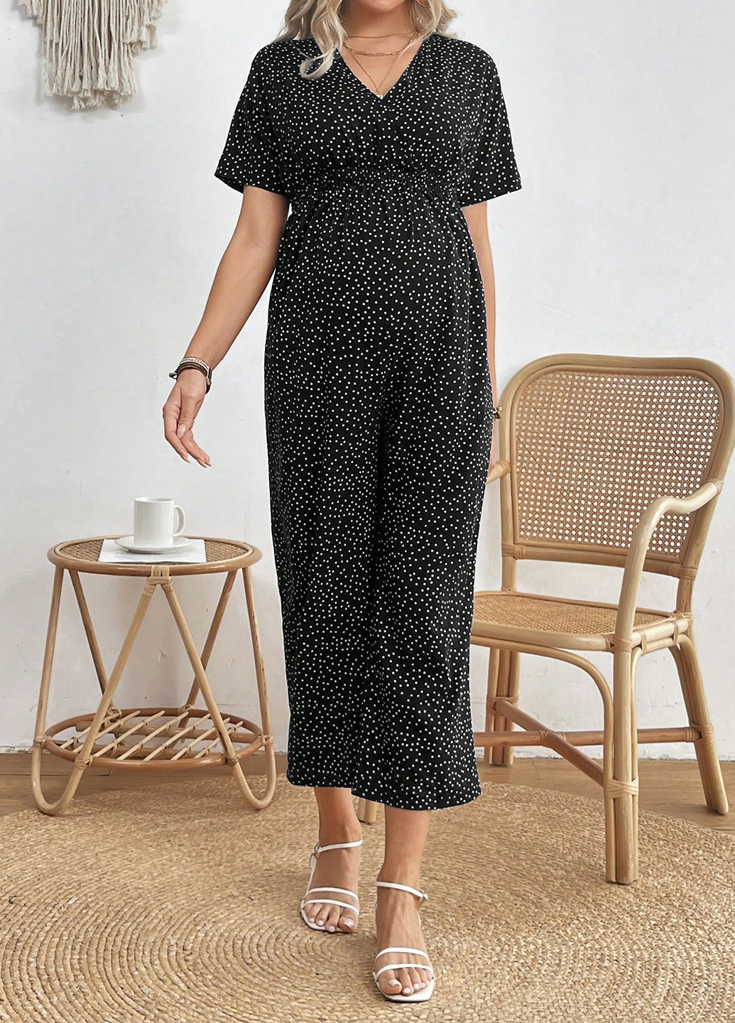 Комбинезон SHEIN комбинезон-брюки горошек чёрный кэжуал полиэстер