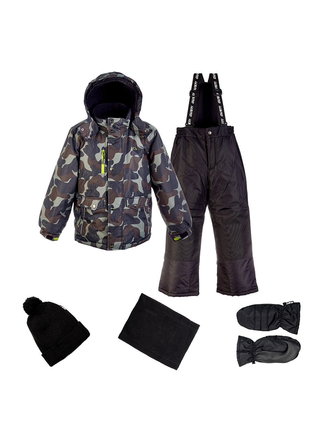 Черный зимний костюм (куртка, полукомбинезон, аксессуары) Gusti Boutique