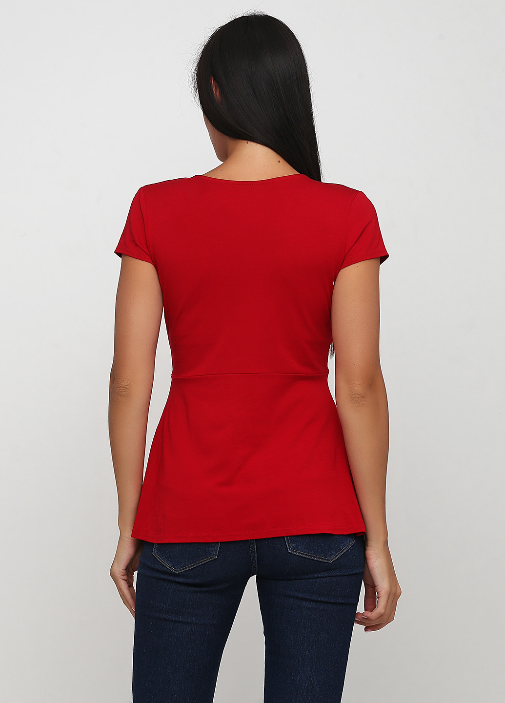 Темно-красная летняя блуза на запах, с баской Melrose