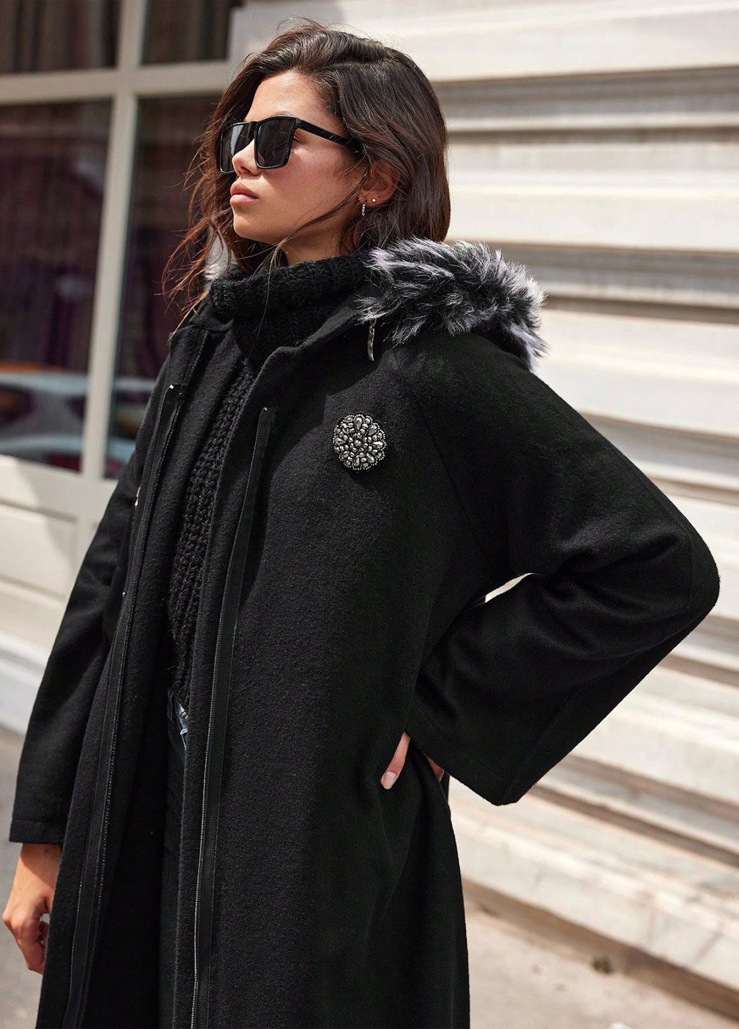 Чорне демісезонне Пальто оверсайз SHEIN