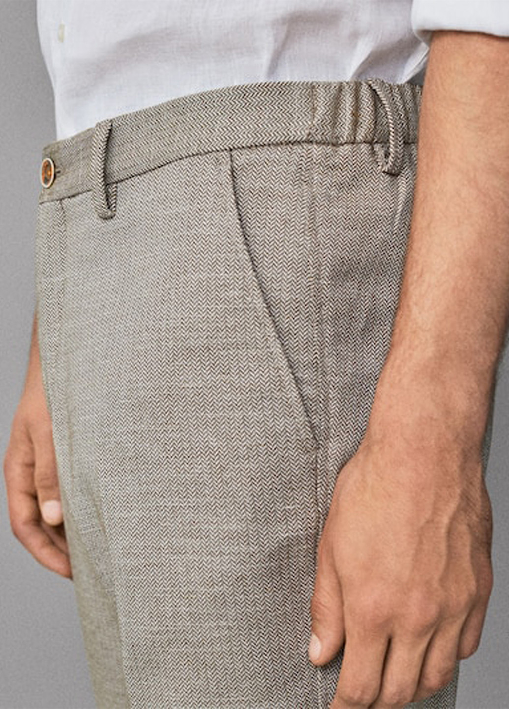 Серо-бежевые кэжуал демисезонные зауженные брюки Massimo Dutti