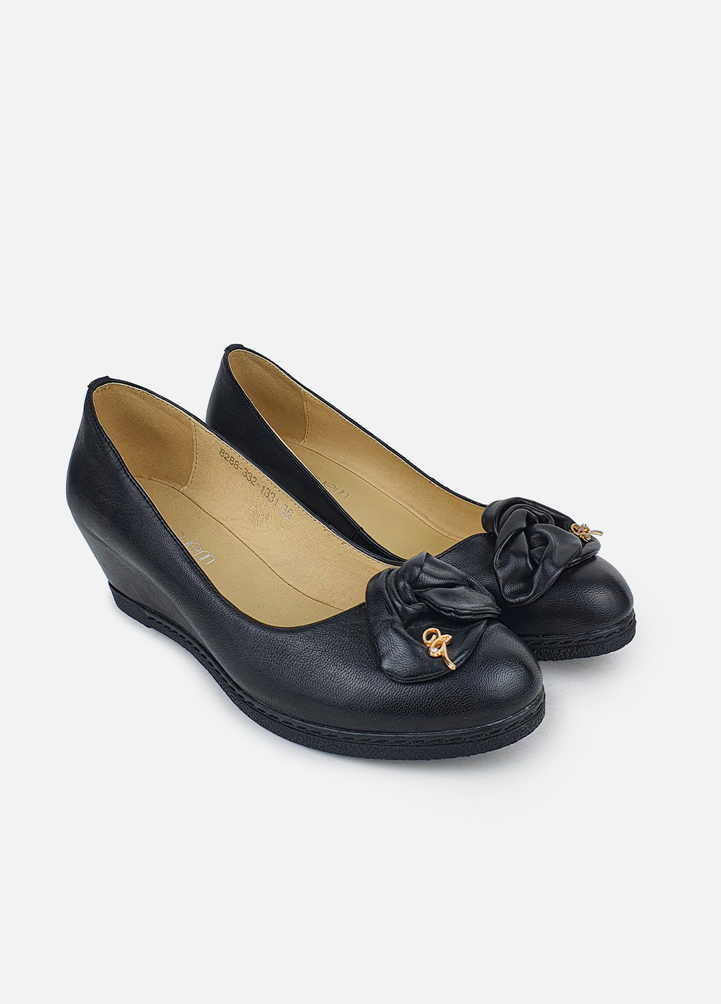 Жіночі туфлі на танкетці середньої шкіряні чорні Blue Puem туфли (252654840)