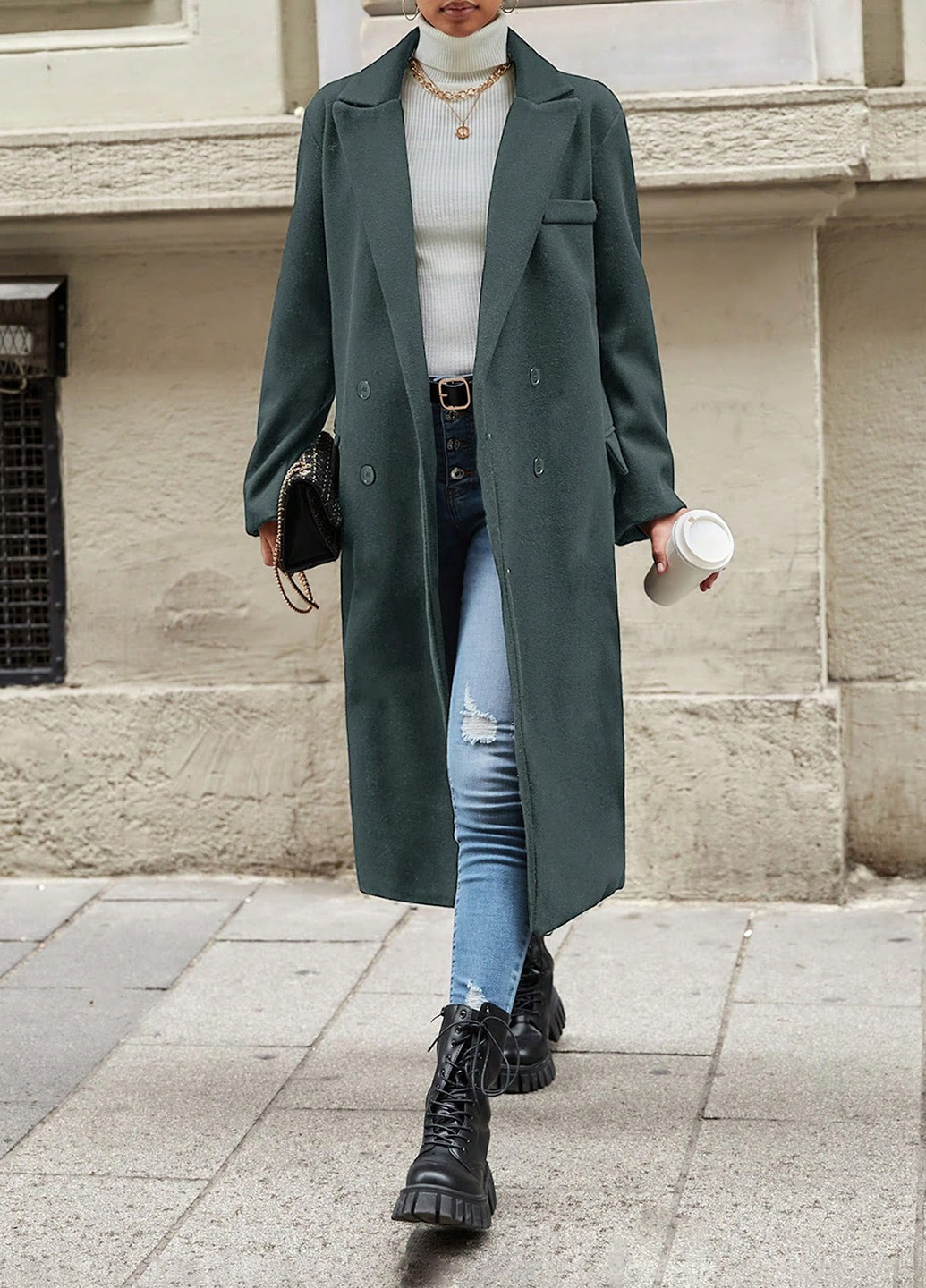 Темно-сіре зимнє Пальто двобортне SHEIN