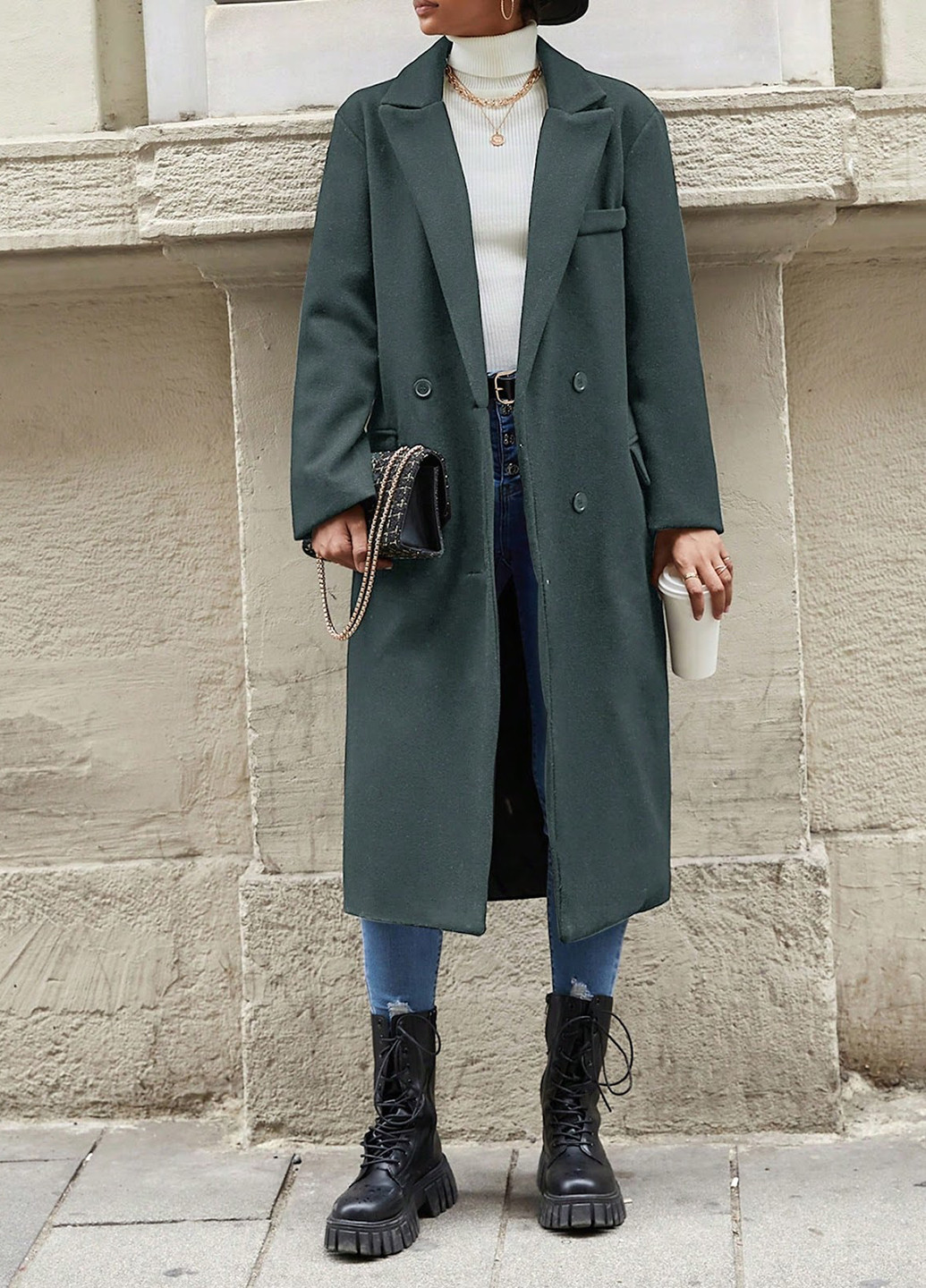 Темно-сіре зимнє Пальто двобортне SHEIN