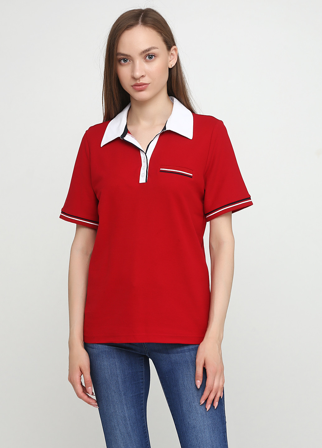 Красная женская футболка-поло BRANDTEX COASTLINE однотонная
