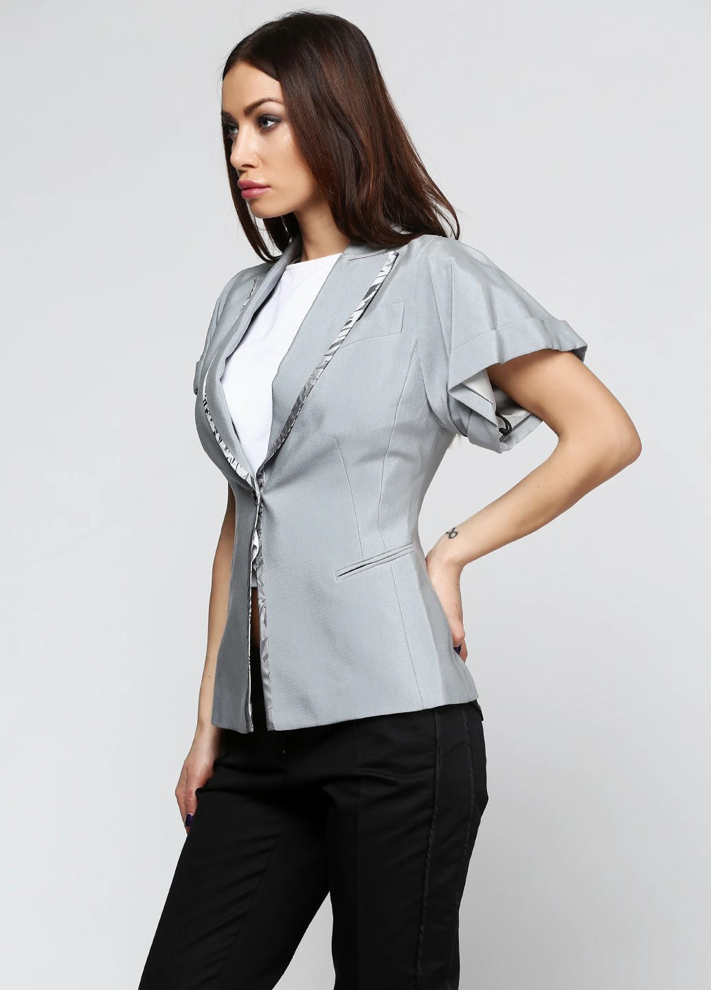 Серо-голубой женский жакет John Richmond однотонный - демисезонный