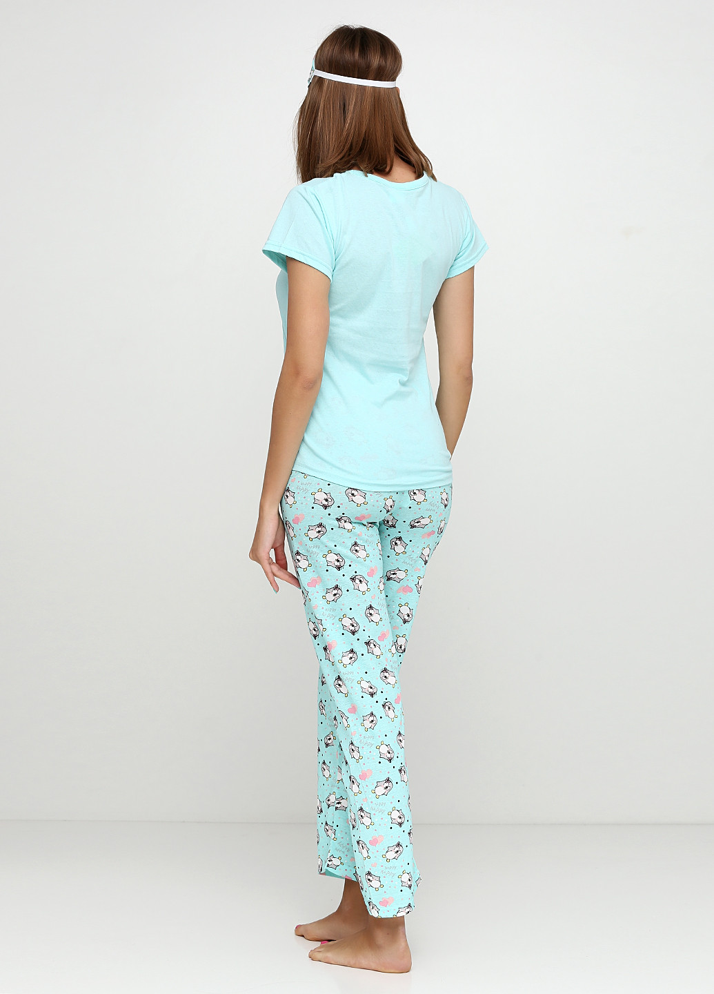 Бирюзовый демисезонный комплект (футболка, брюки, маска для сна) Rinda Pijama