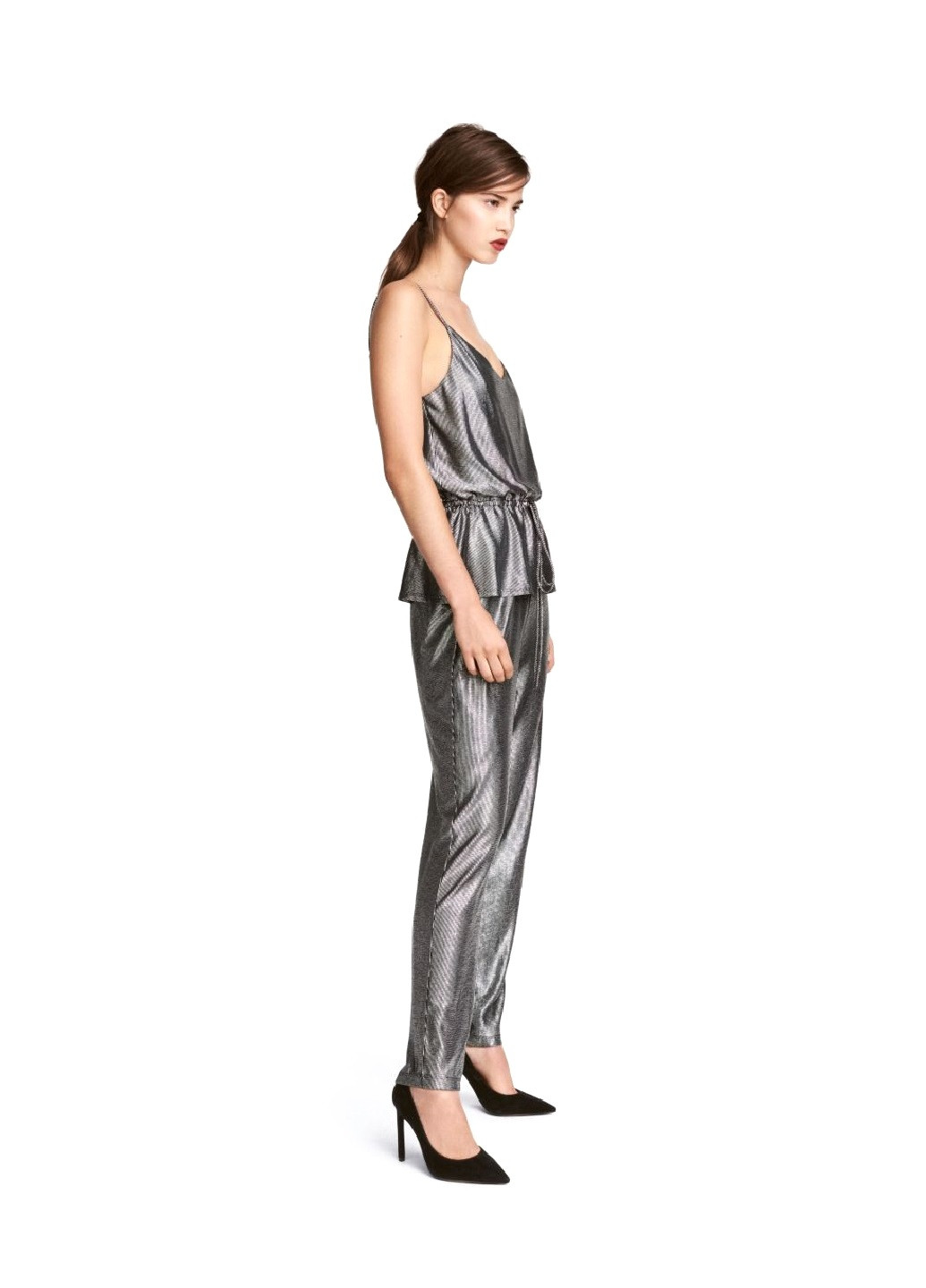 Комбинезон H&M комбинезон-брюки полоска серый кэжуал трикотаж, полиэстер