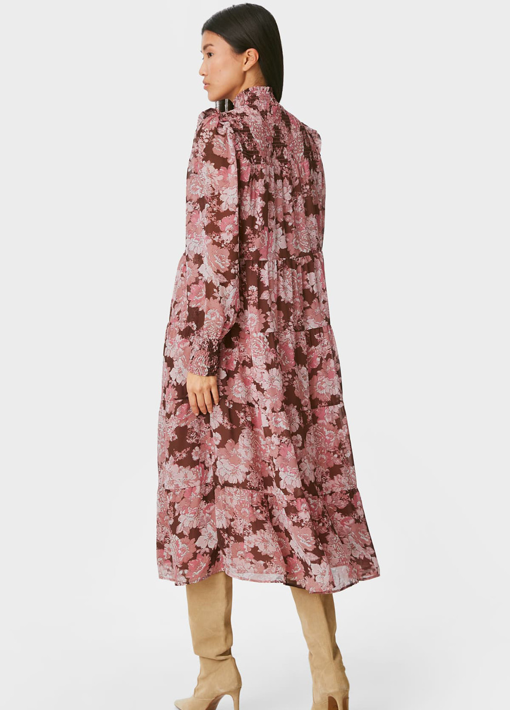 Коричневое кэжуал платье а-силуэт C&A с цветочным принтом