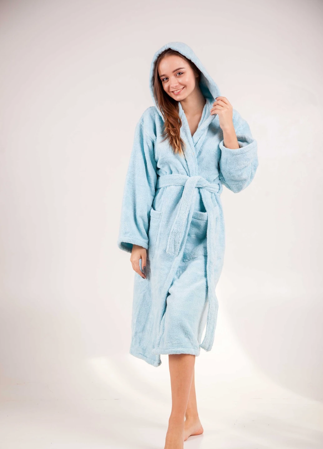 Халат махровий Bella, MicroCotton, однобарвний, блакитний, розмір L (3800980994651) Bulgaria-Tex (251707711)