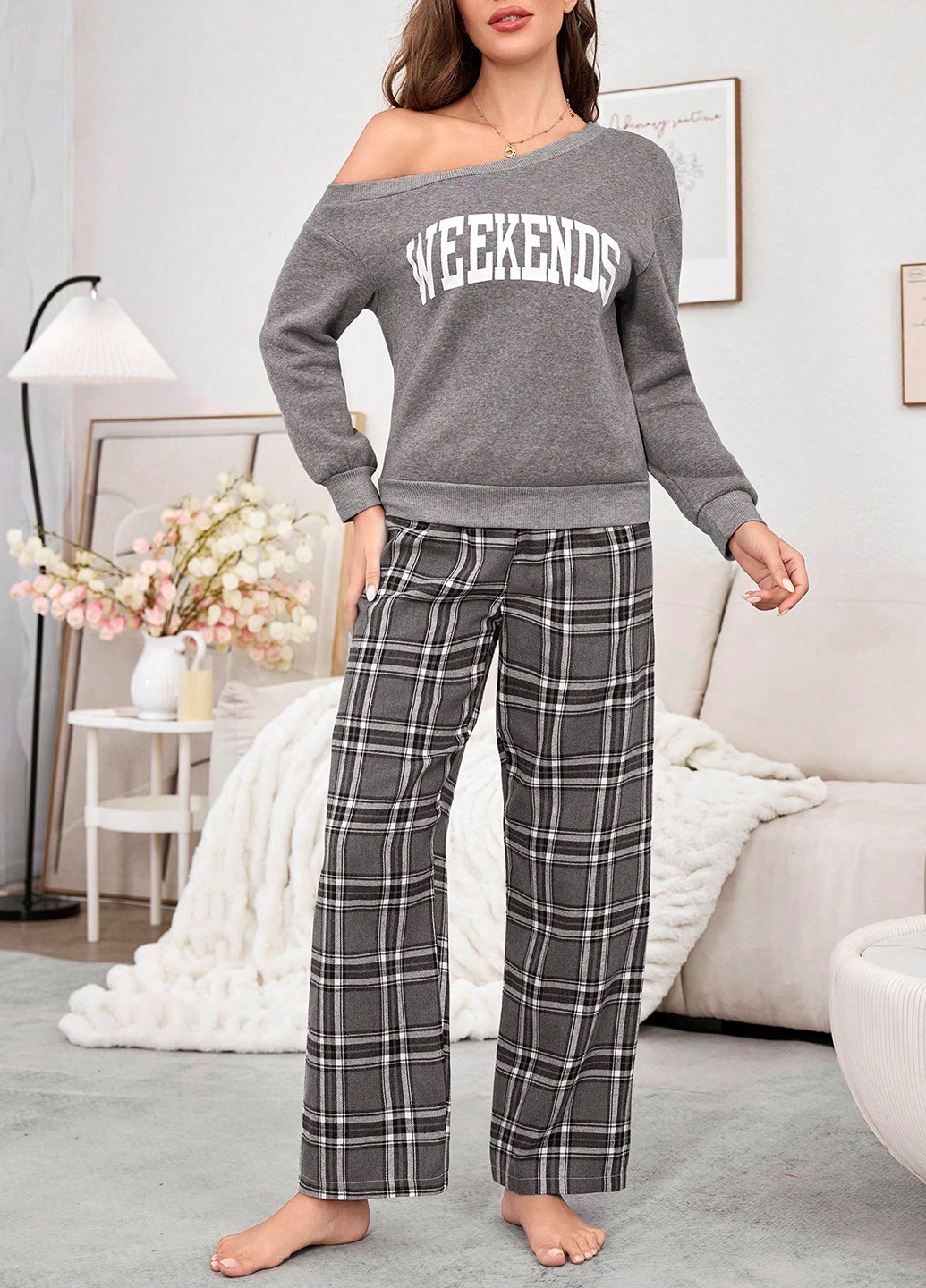 Серая всесезон пижама (свитшот, брюки) свитшот + брюки SHEIN