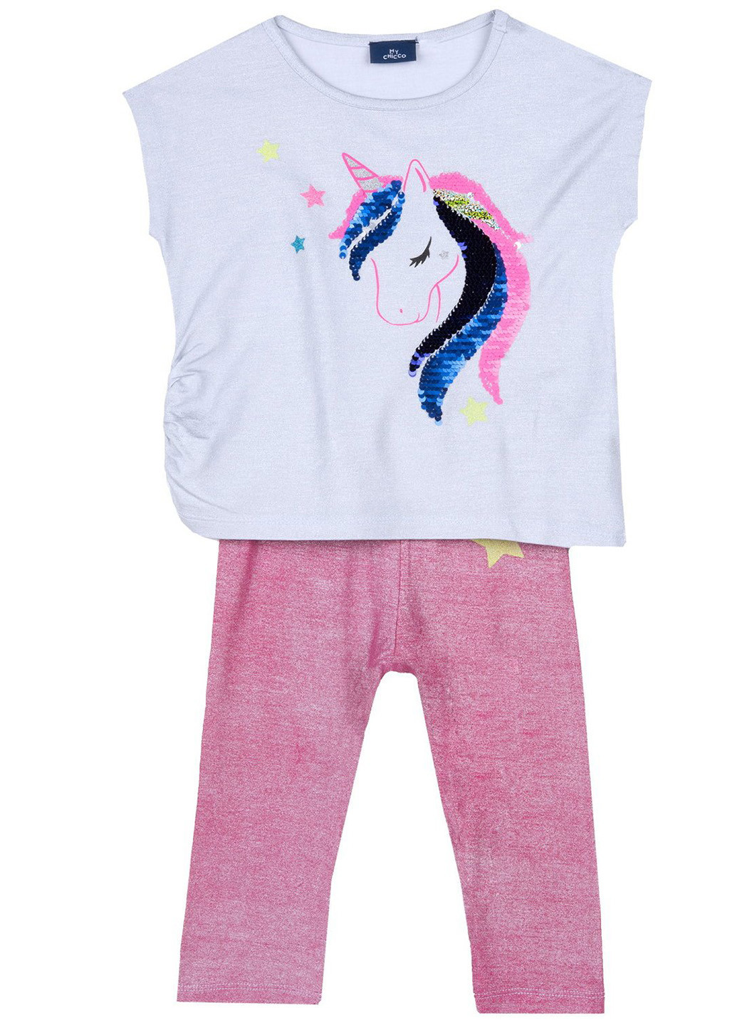 Розовый летний комплект (футболка, леггинсы) Chicco