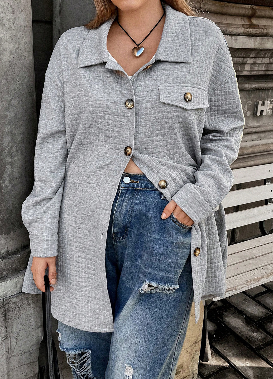 Світло-сіре Кежуал напівпальто однобортне SHEIN меланж