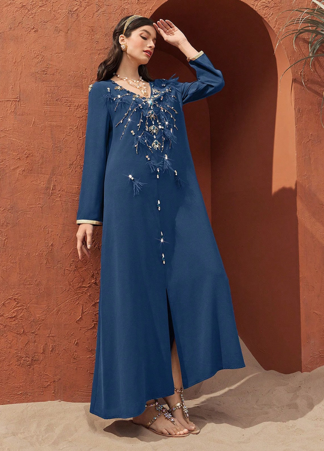 Сіро-синя вечірня сукня а-силует SHEIN з квітковим принтом