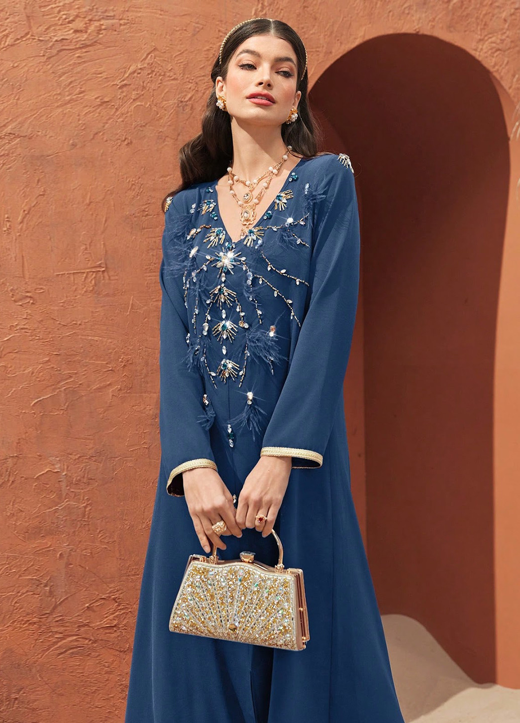 Сіро-синя вечірня сукня а-силует SHEIN з квітковим принтом