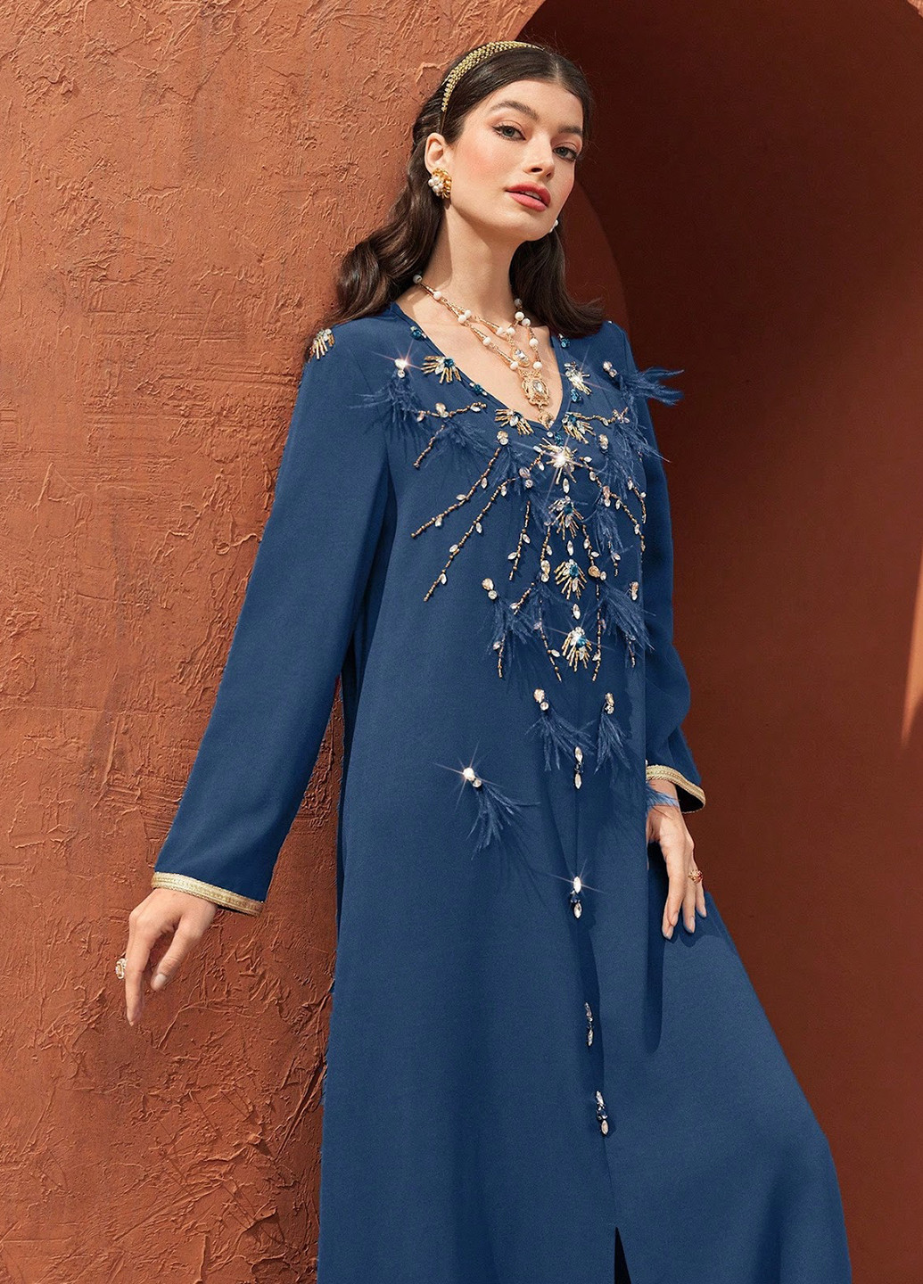 Сіро-синя вечірня сукня а-силует SHEIN з квітковим принтом