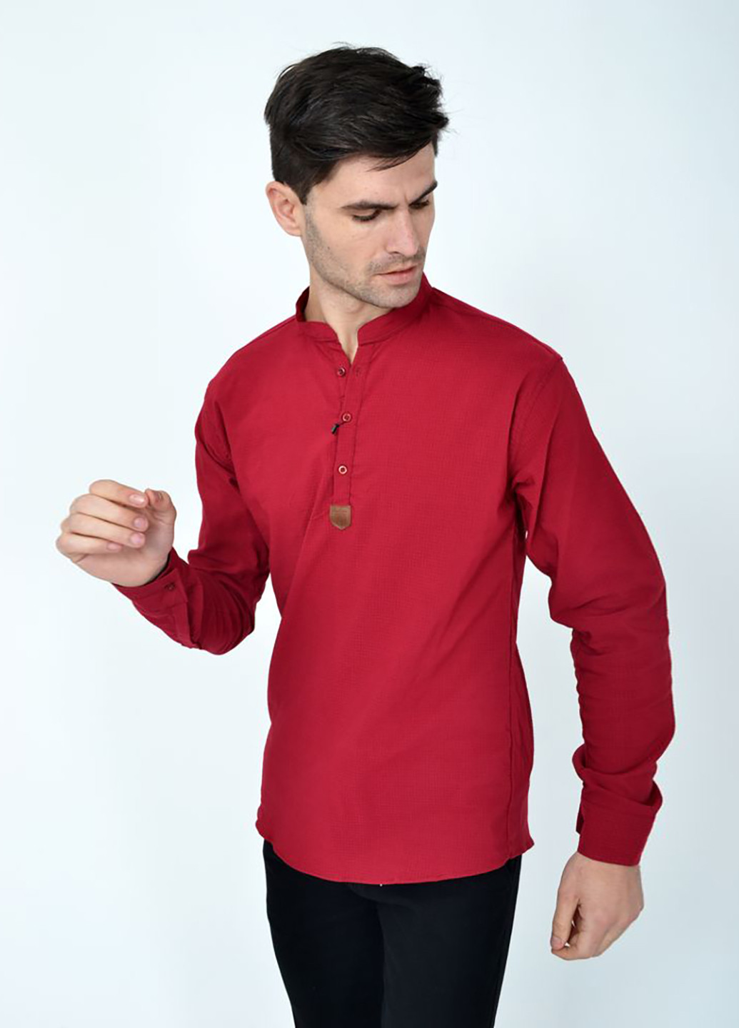 Бордовая кэжуал рубашка однотонная Time of Style с длинным рукавом