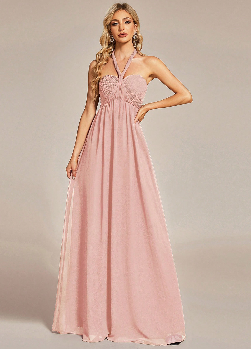 Светло-розовое кэжуал платье с открытой спиной SHEIN однотонное