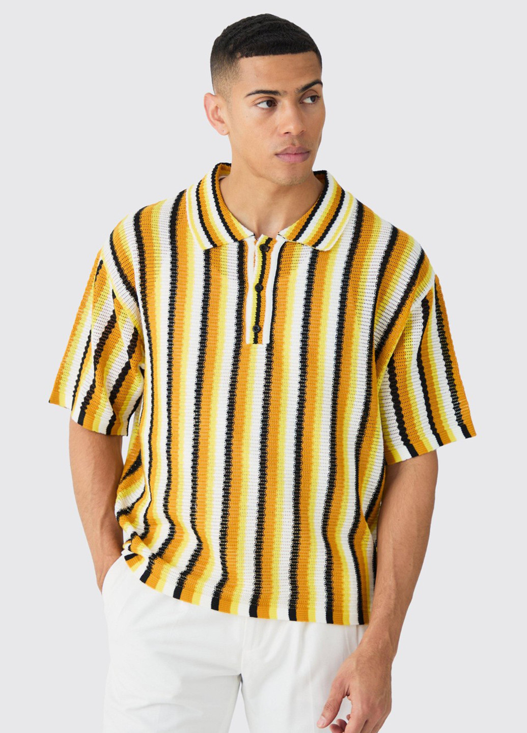 Цветная футболка-поло для мужчин Boohoo в полоску