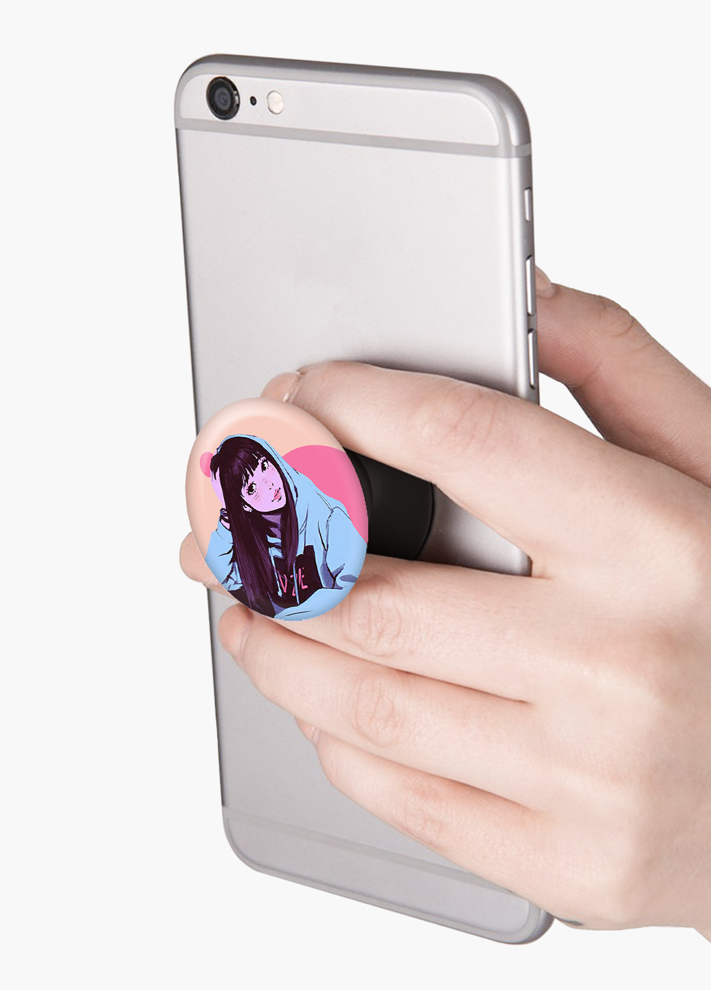 Попсокет (Popsockets) тримач для смартфону Дівчина (Girl) (8754-2836) Чорний MobiPrint (221548569)
