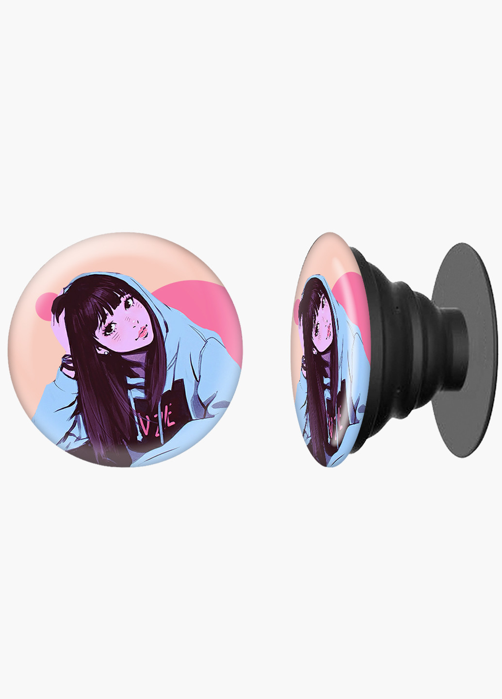 Попсокет (Popsockets) тримач для смартфону Дівчина (Girl) (8754-2836) Чорний MobiPrint (221548569)