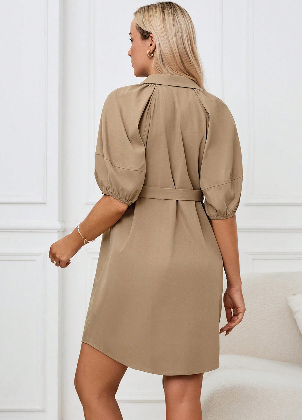 Темно-бежевое кэжуал платье для беременных рубашка SHEIN однотонное