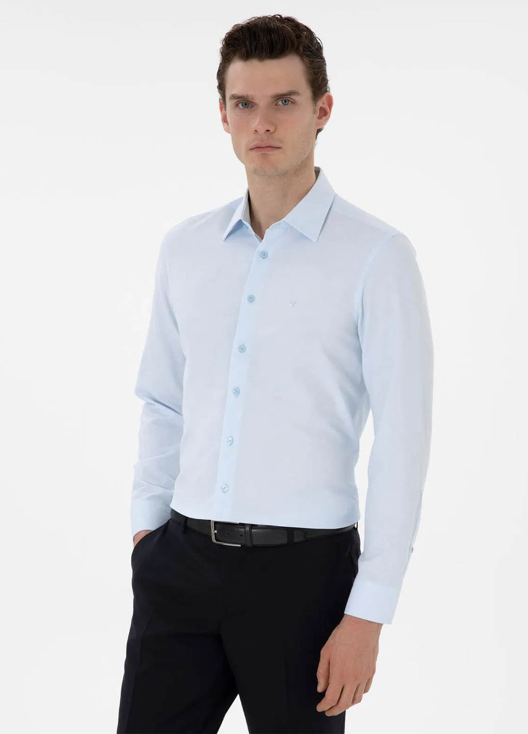 Голубой классическая рубашка однотонная Pierre Cardin