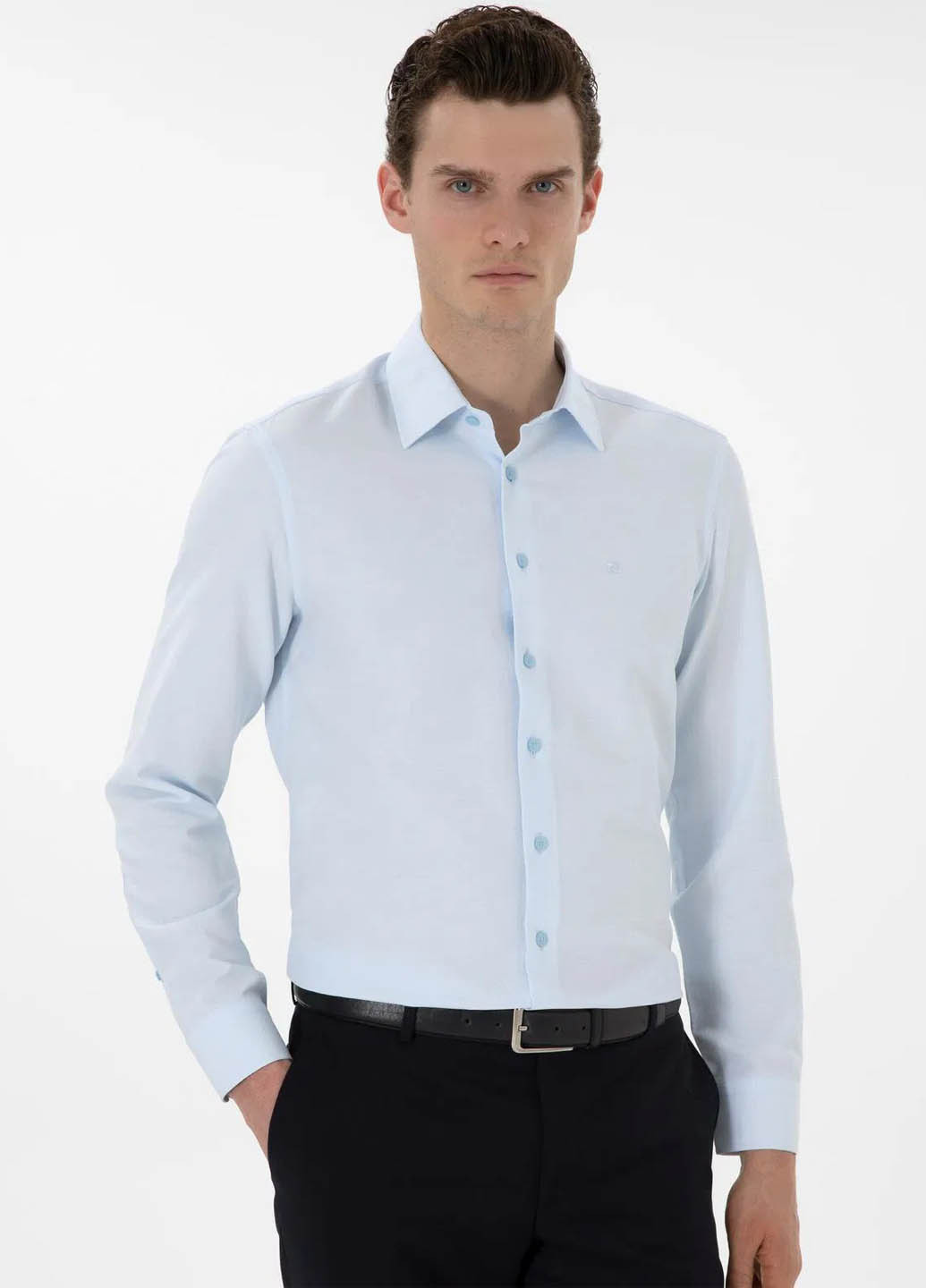 Голубой классическая рубашка однотонная Pierre Cardin