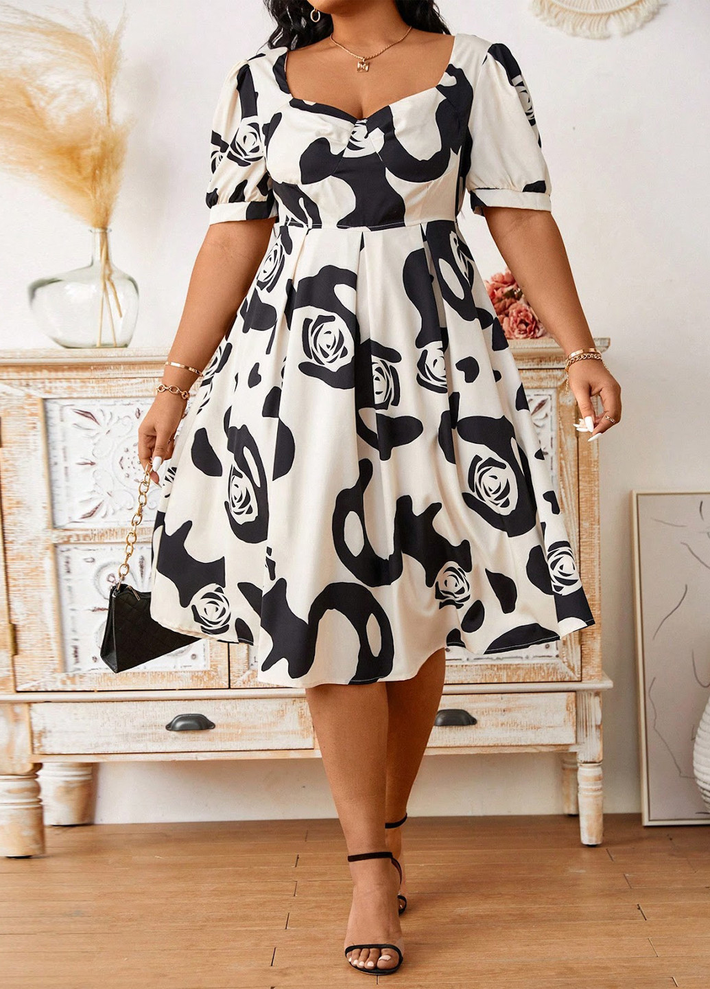 Белое кэжуал платье в стиле ампир SHEIN розы