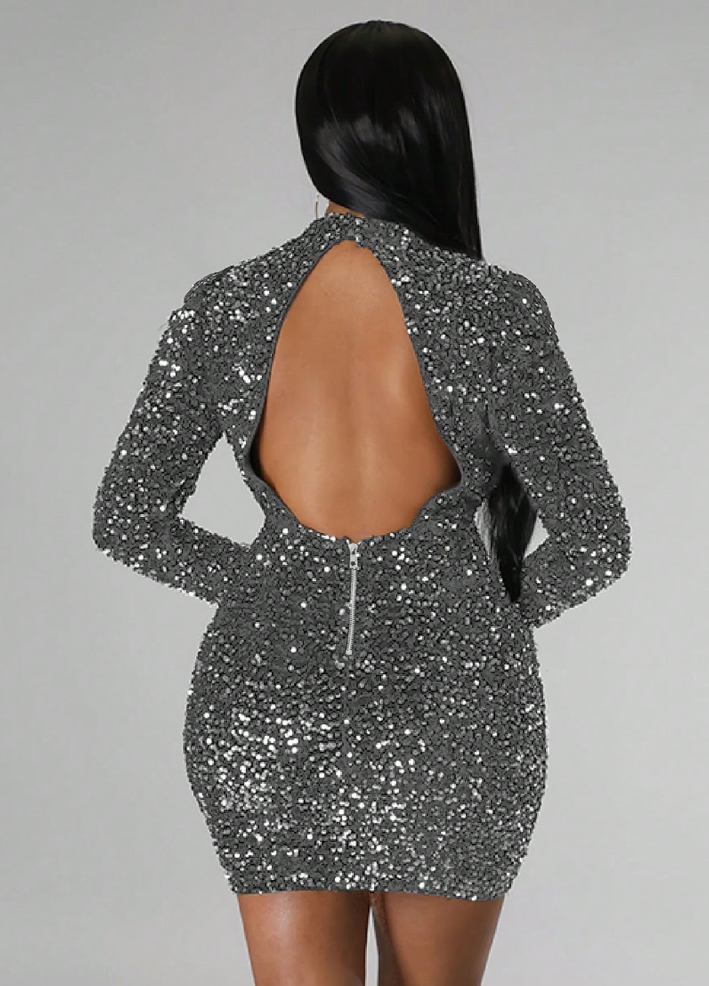 Серебряное вечернее платье силуэтная, с открытой спиной SHEIN однотонное