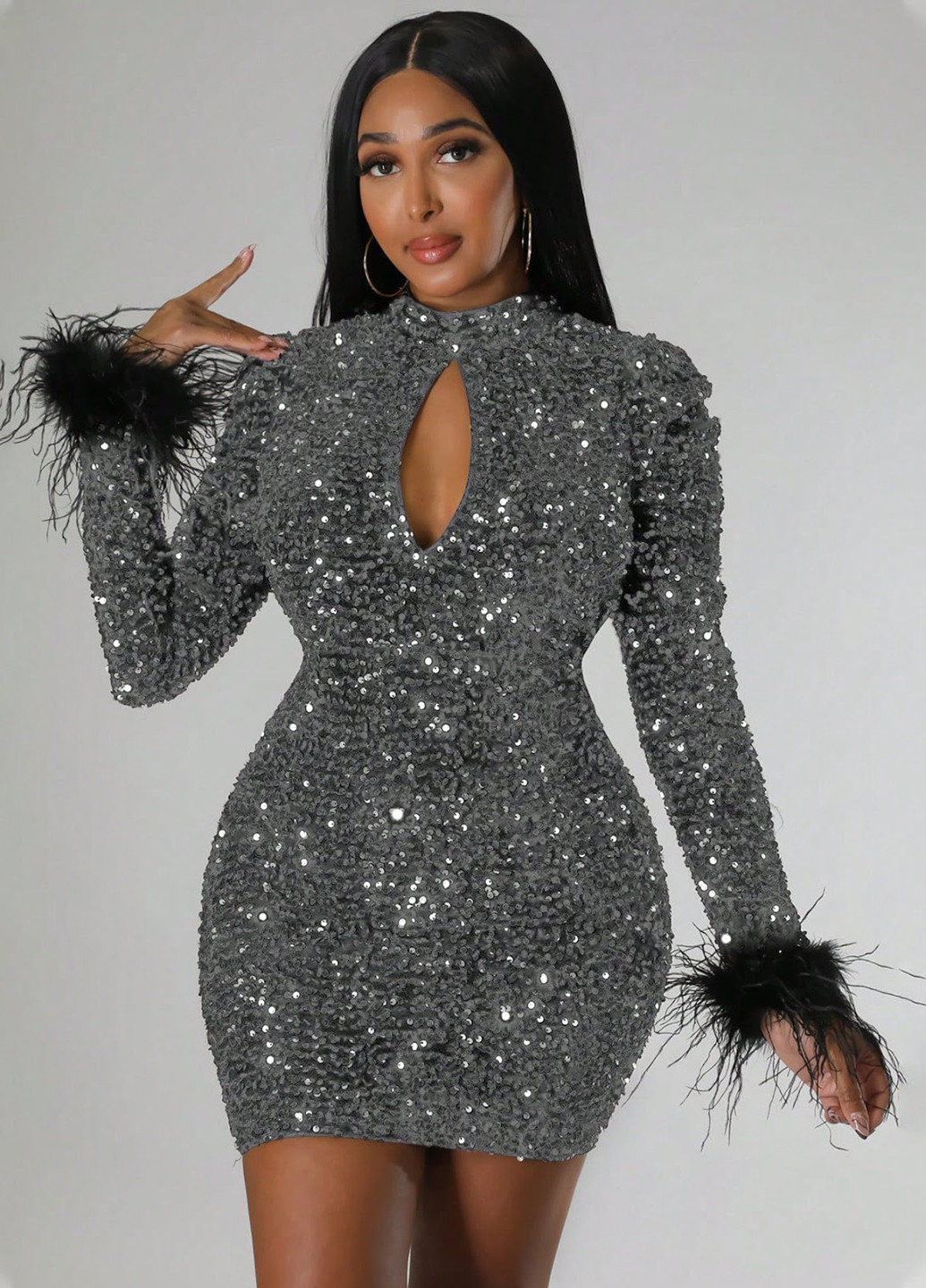 Серебряное вечернее платье силуэтная, с открытой спиной SHEIN однотонное