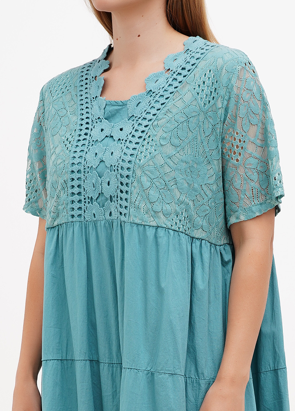 Бирюзовое кэжуал платье оверсайз L&N однотонное