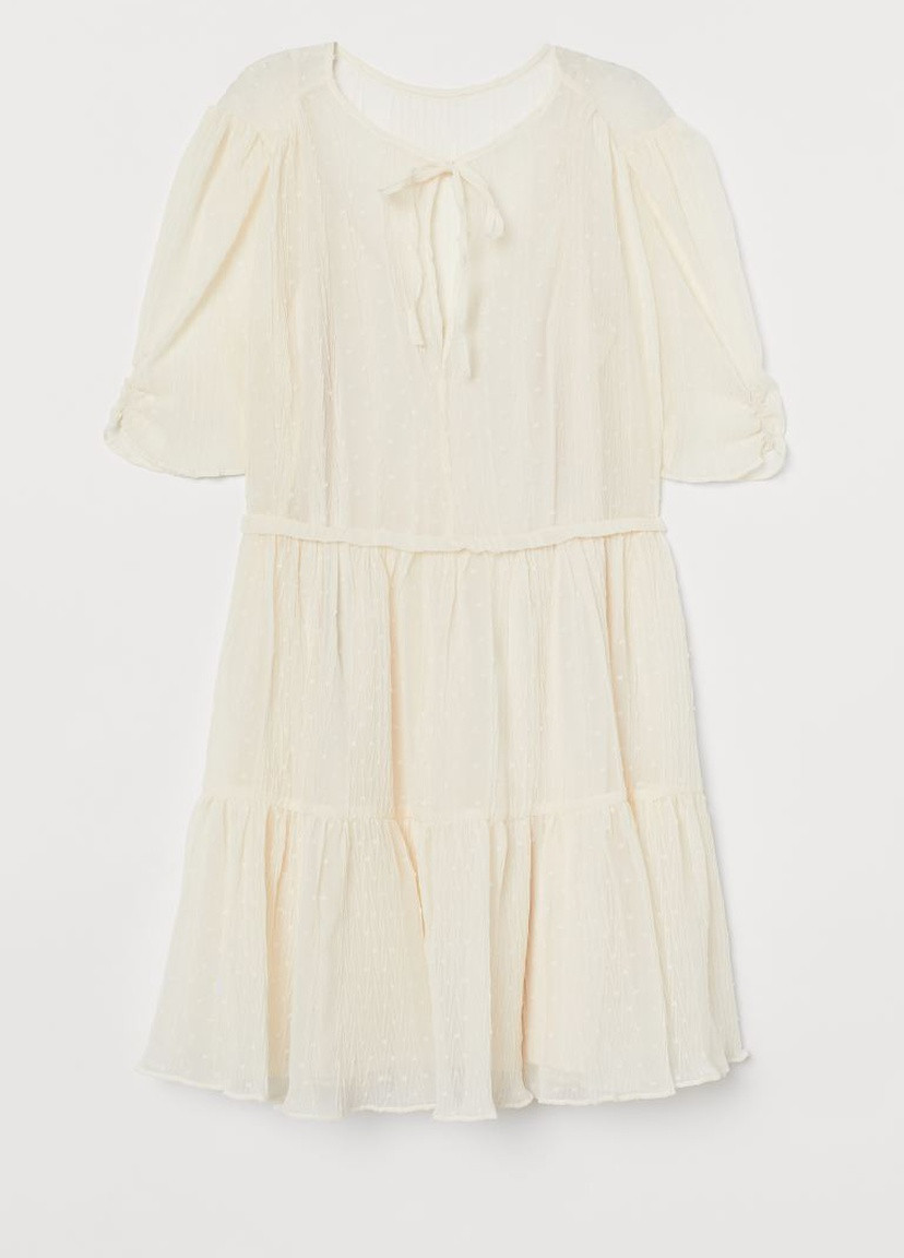 Молочное кэжуал платье из жатой ткани H&M однотонное