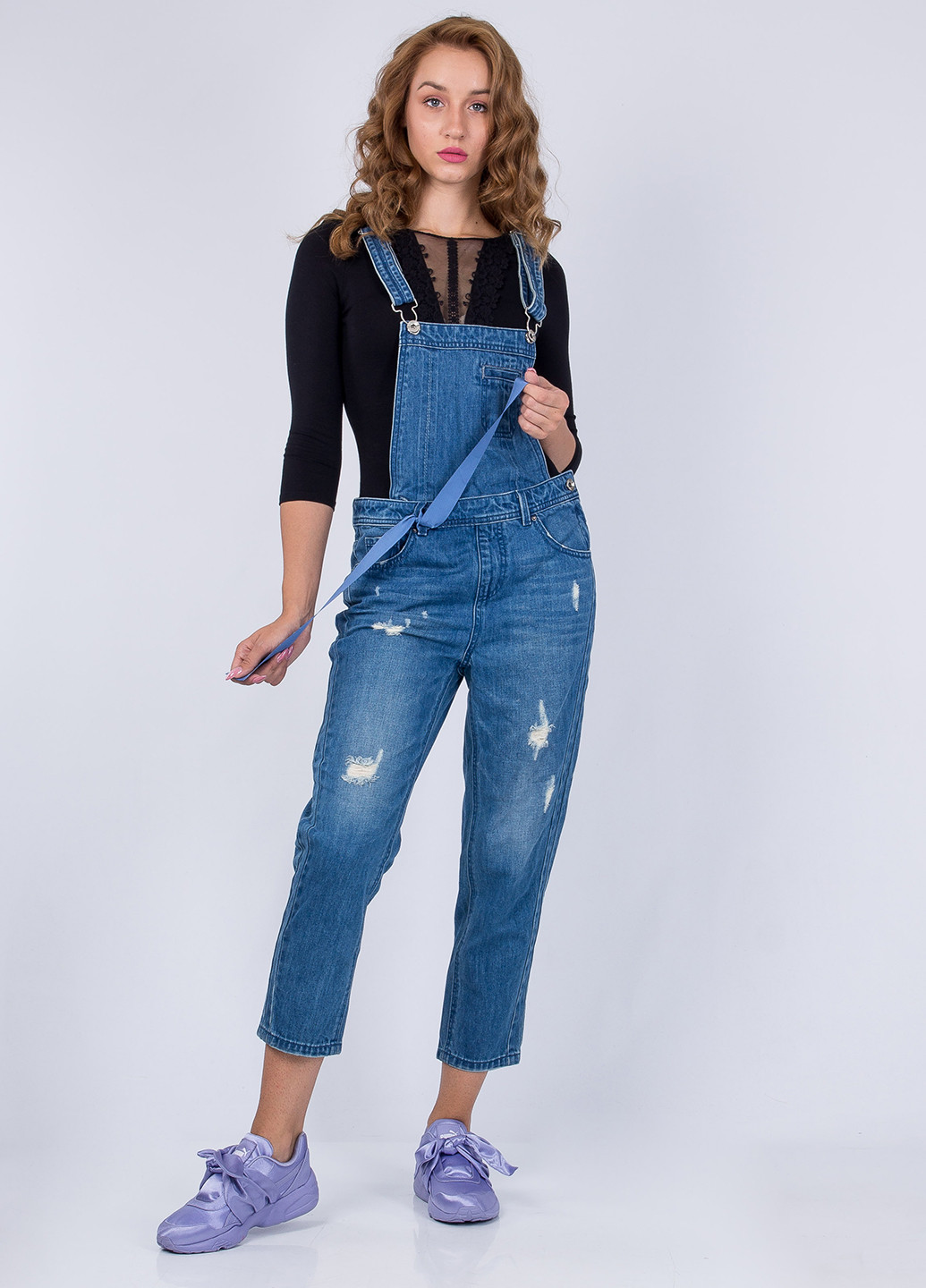 Джинсы Only комбинезон-брюки однотонный синий денил хлопок