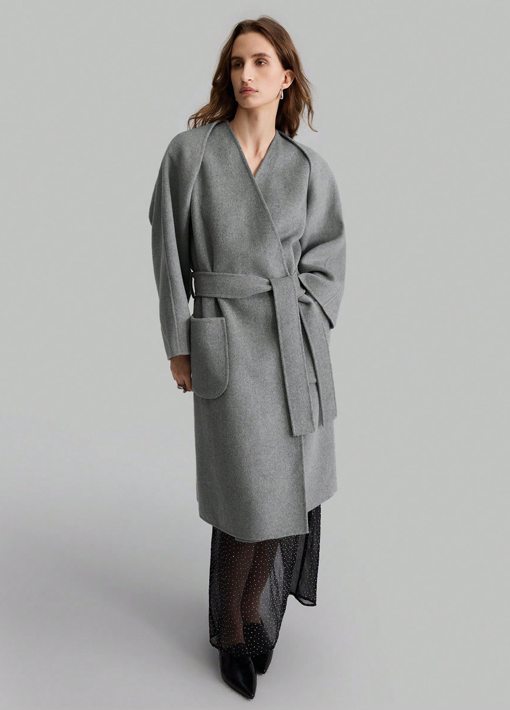 Серое демисезонное Пальто оверсайз SHEIN