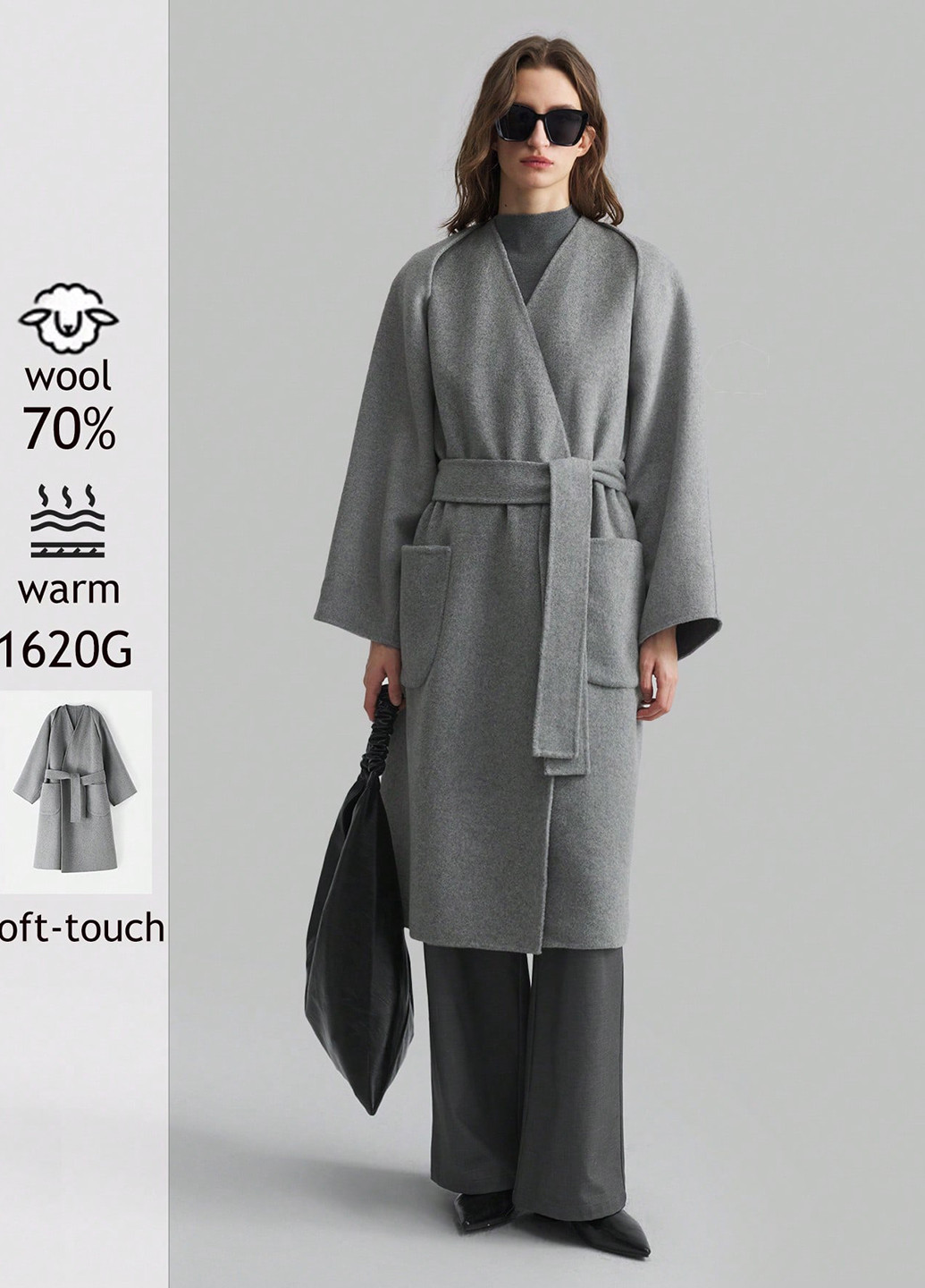 Серое демисезонное Пальто оверсайз SHEIN