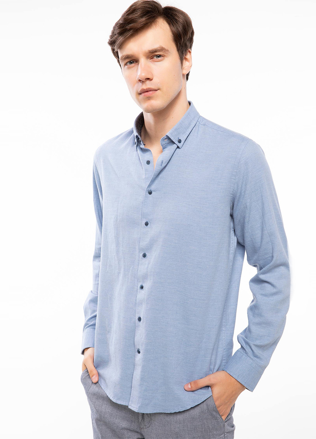 Темно-голубой кэжуал рубашка DeFacto