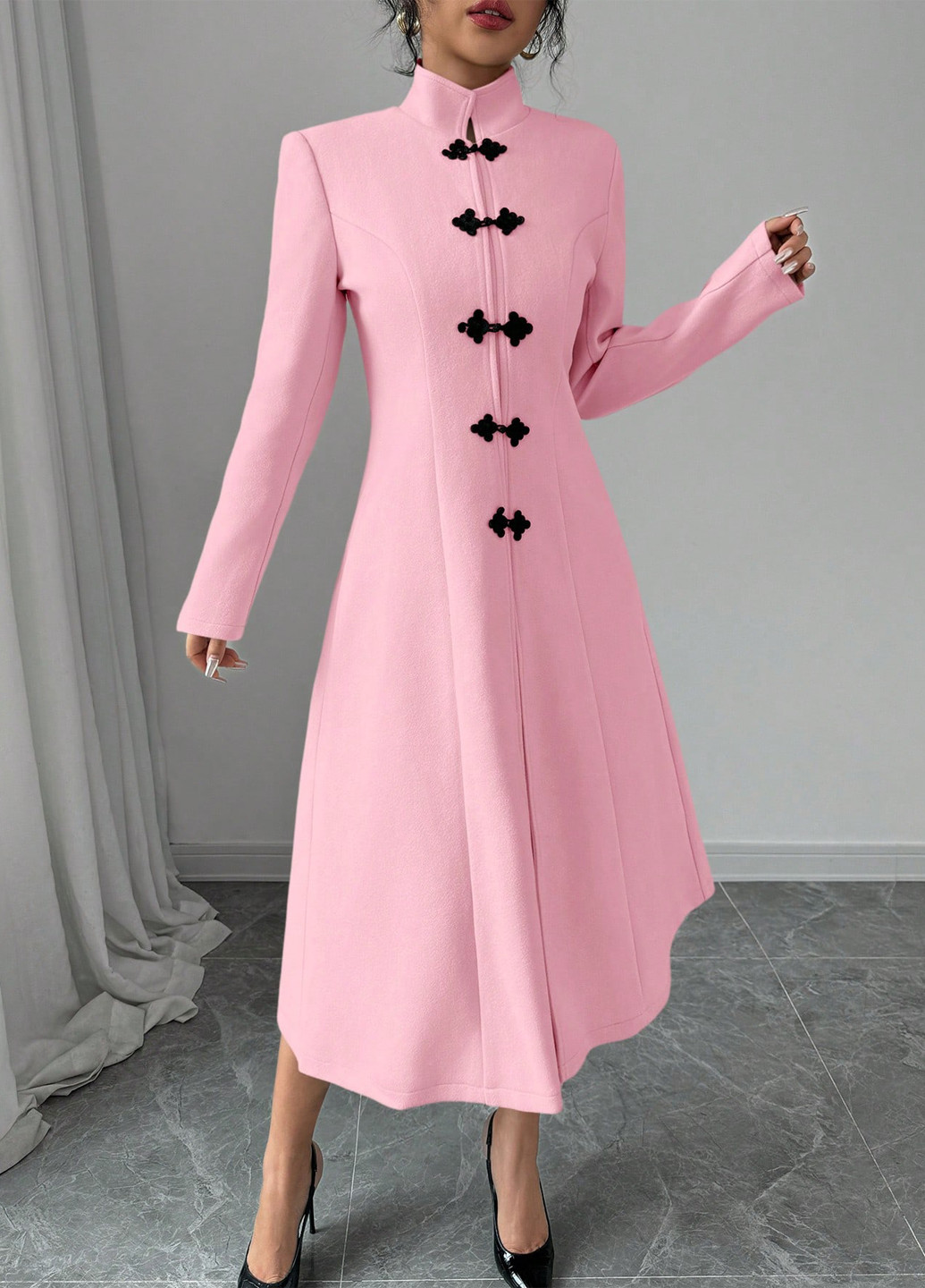 Розовое демисезонное Пальто однобортное SHEIN