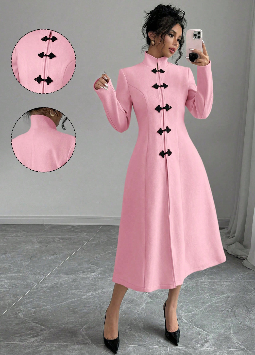 Розовое демисезонное Пальто однобортное SHEIN