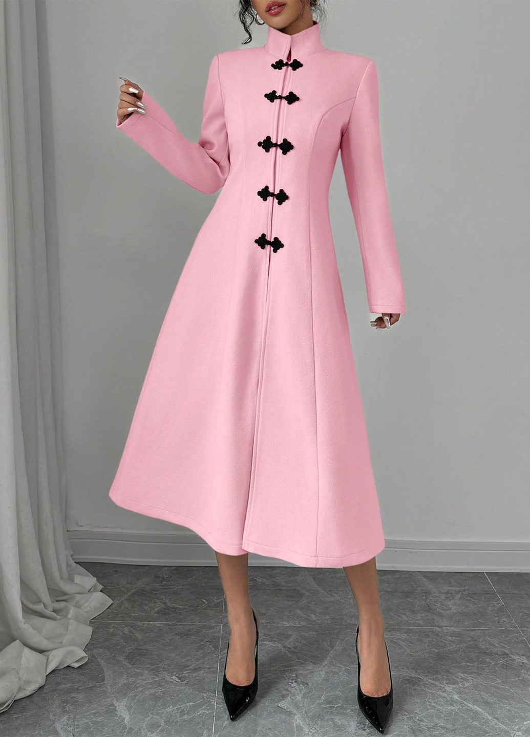 Розовое демисезонное Пальто однобортное SHEIN