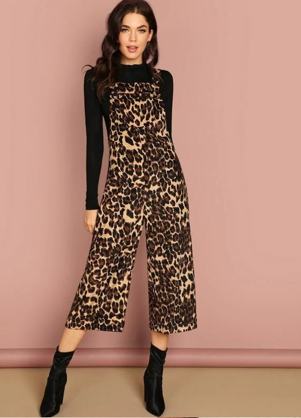 Комбинезон SHEIN комбинезон-брюки леопардовый коричневый кэжуал полиэстер