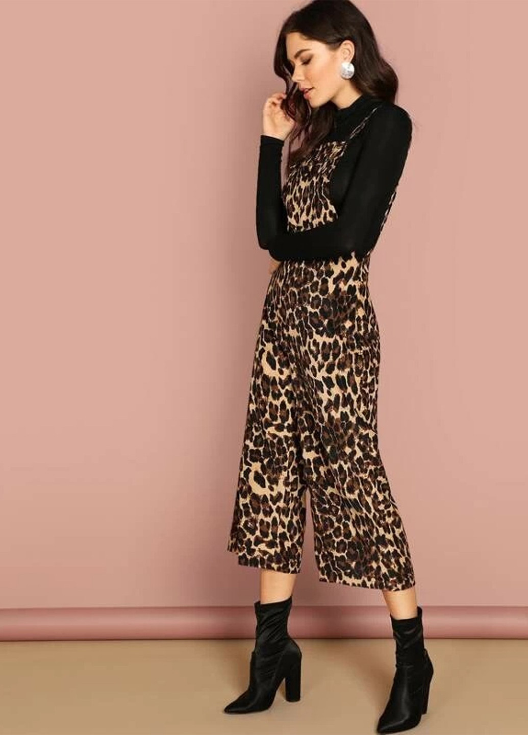 Комбинезон SHEIN комбинезон-брюки леопардовый коричневый кэжуал полиэстер