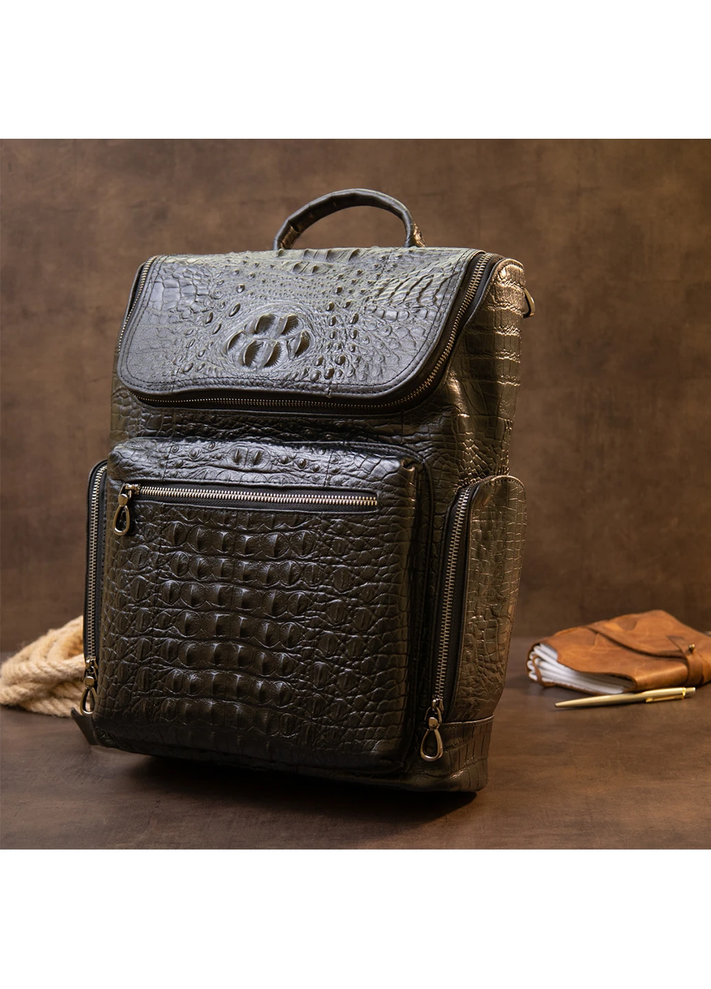 Рюкзак під рептилію шкіряний 30х37,5х9 см Vintage (252414572)