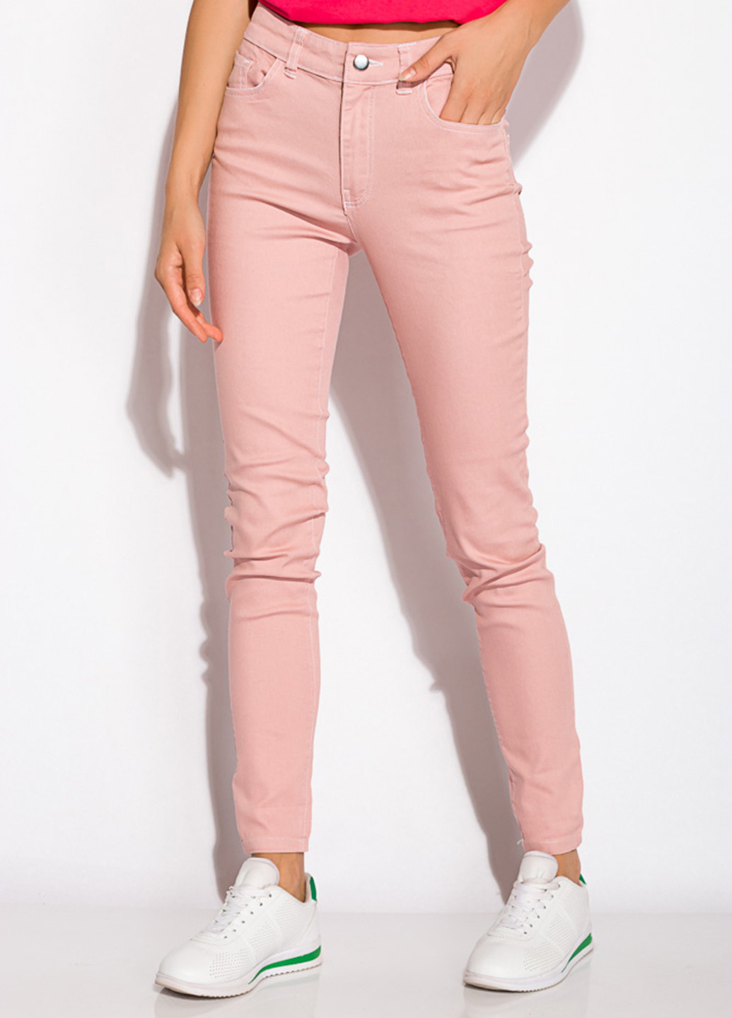 Светло-розовые демисезонные слим джинсы Time of Style