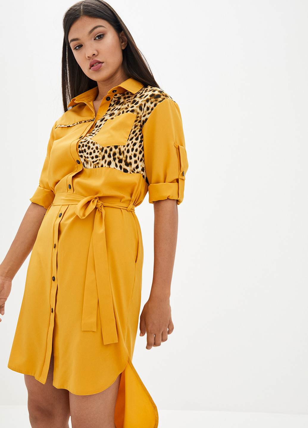 Желтое кэжуал платье рубашка Luzana леопардовый