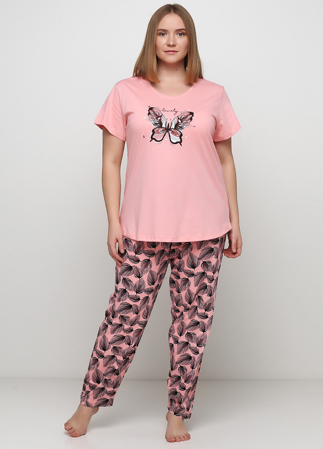 Персиковая всесезон пижама (футболка, брюки) Vienetta