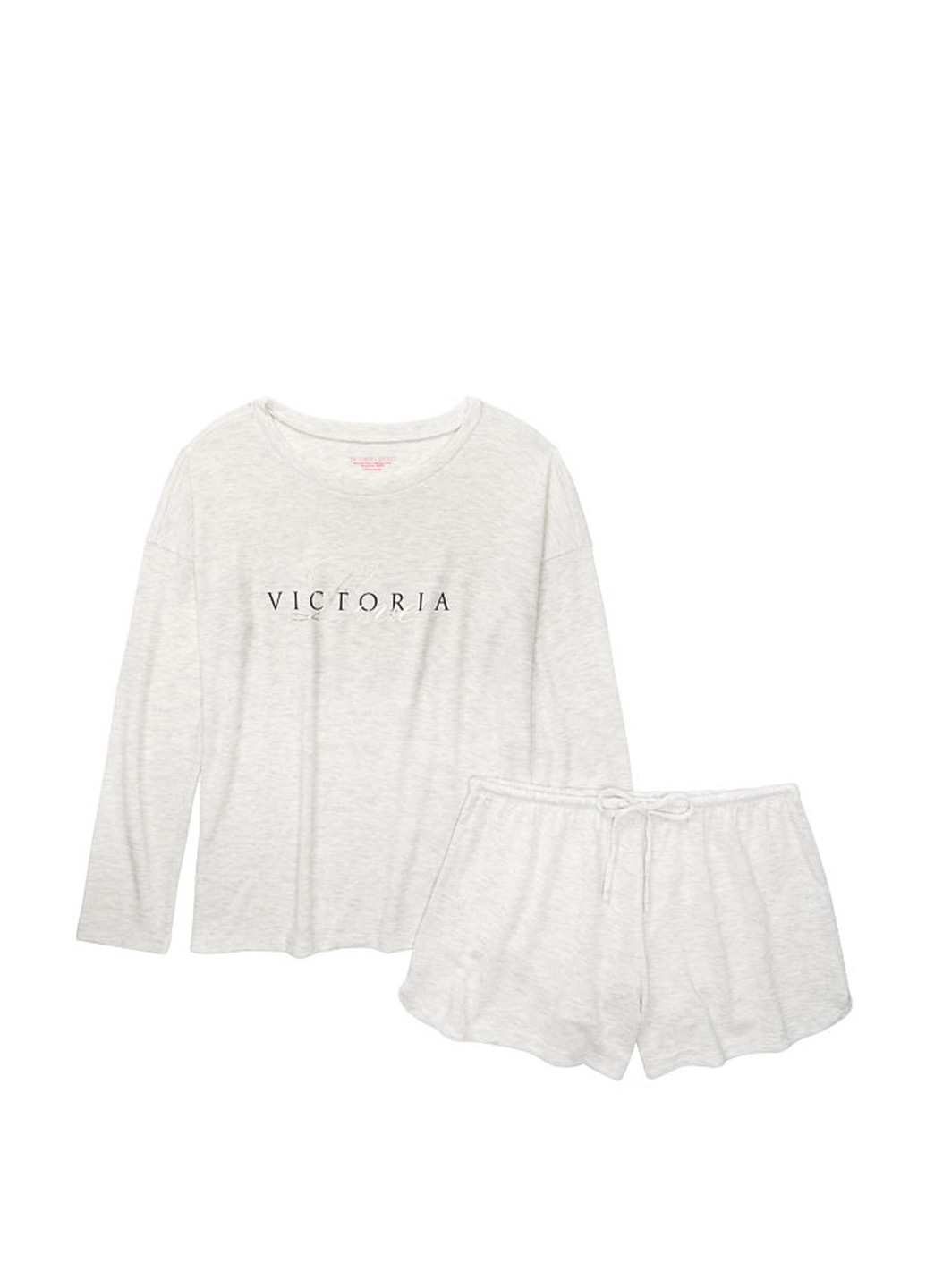 Светло-серая всесезон пижама (лонгслив, шорты) лонгслив + шорты Victoria's Secret